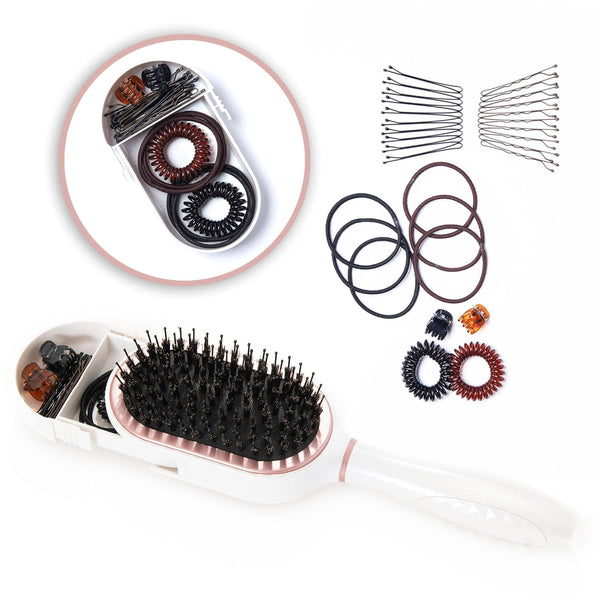 PAK Travel Hair Brush with 30 Hair Accessories Included - Wet/Dry Hair Brush with Built-in Storage by BeautyHak