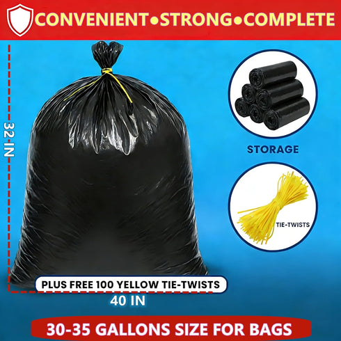 LONGOMA 33 110 Count 1.7 32" 40" 30 31 32 Commercial Gallon Trash Bags, Heavy Duty Garbage Bags MIL, x Large Black Can