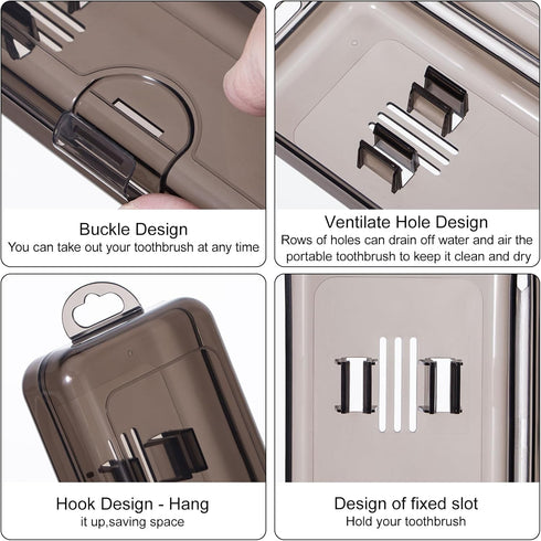 Yeeco Transparent Black Toothbrush Case 2 Packs, Portable Travel Size Holder for 2 Toothbrushes, 7.87 x 2.36 x 1.18