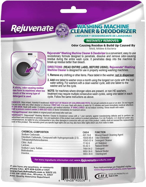 Rejuvenate Washing Machine Cleaner & Deodorizer Tablets 3 Months Supply (3 Tablets)
