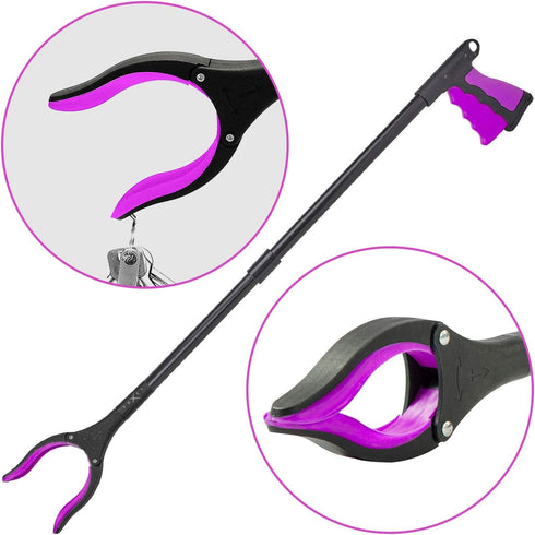 Grabber Reacher Tool - Long 32 Inch (Pink) Aluminum Foldable Pick Up Stick - Lightweight Trash Picker Claw for Elderly
