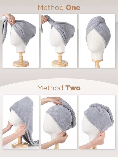 Hicober Microfiber Hair Towel - 3 Packs Hair Turbans for Wet Hair, Drying Wrap Towels (Blue, Grey, Pink)