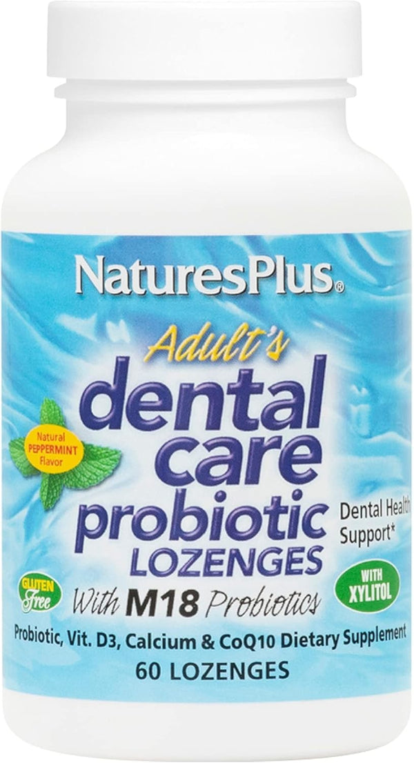 Adults Dental Care Probiotic Natures Plus - Supplement for Teeth & Gum Health, Peppermint Flavor, 60 Lozenges