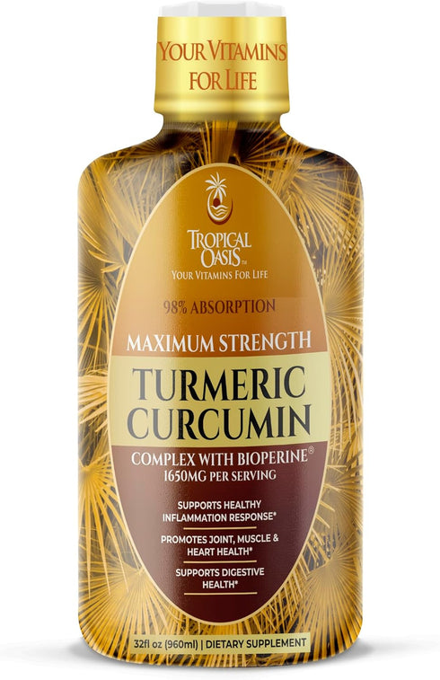 Tropical Oasis Liquid Turmeric Curcumin w/Bioperine, 1650mg Maximum Strength Supplement with Black Pepper & Vitamin C,