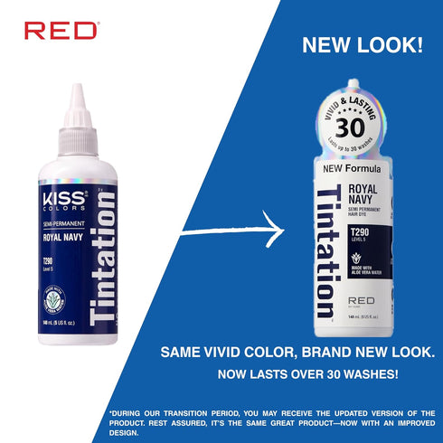 Red by Kiss Tintation Semi-Permanent Hair Color, Aloe Vera Water Based, Long-Lasting Dye (Royal Navy, 5 fl.oz)