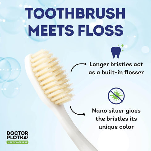 MOUTHWATCHERS Dr Plotkas Extra Soft Flossing Toothbrush, Manual Soft Toothbrush for Adults, Ultra Clean Toothbrush, Good for Sensitive Teeth and Gums, Multicolor - 6 Pack