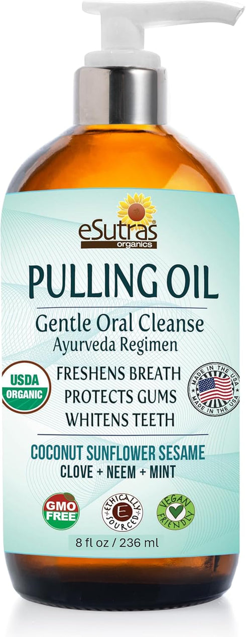 eSutras Pulling Oil Herbal Mouthwash, Coconut Sesame Sunflower Oils, Mint Clove, Whitens Teeth