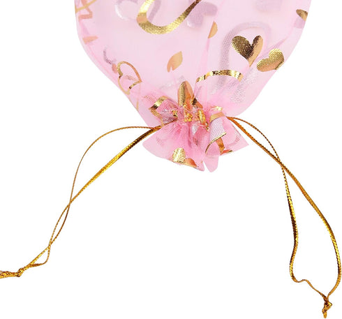 Volanic 100PCS 4X6 Inch Sheer Heart Organza Bags with Drawstring for Christmas Candy Jewelry Party Favors
