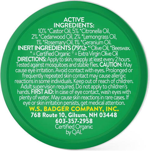 Badger Bug Repellent, Non-DEET Mosquito Repellent with Citronella & Lemongrass, Easy to Use Travel Size Camping Essential, Family Friendly Insect Repellent Balm, 75 oz Tin
