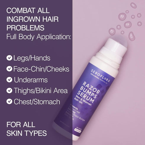 Razor Bumps Serum for Women, Ingrown Hair Treatment for Bikini Area, After Shave & Waxing, Roll-On for Face, Legs, Body