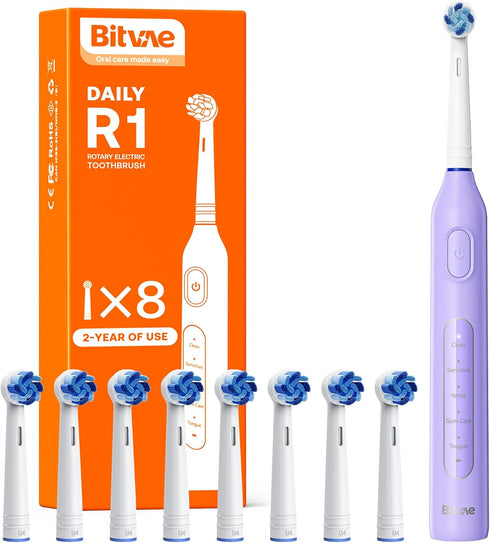 Bitvae R1 Rotating Electric Toothbrush with 8 Brush Heads, 60-Day Battery Life, 5 Modes Rechargeable Power Toothbrush