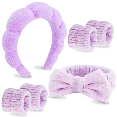VELSCRUN 6 Pack Spa Headband, Makeup Headband, Purple Sponge Hair Band for Washing Face and Gifts