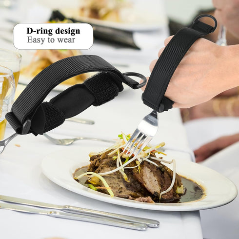 Beautyflier Spoon Fork Universal Cuff Utensil Adjustable Holder Strap for Holding Cutlery, Pens, Toothbrushes for Elderly or Individuals with Weak Grip (Black, Large Size)
