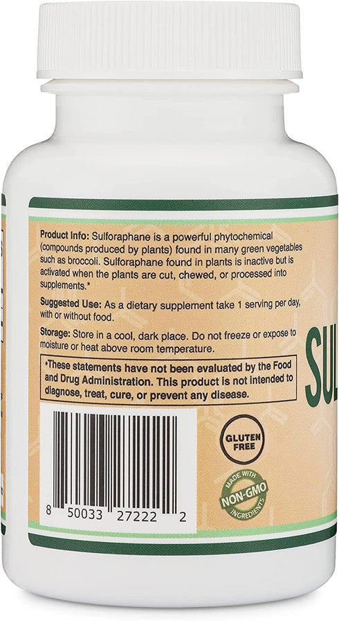 Sulforaphane Supplement, 20mg per Serving (120 Capsules), Potent Broccoli Extract for Healthy Aging by Double Wood