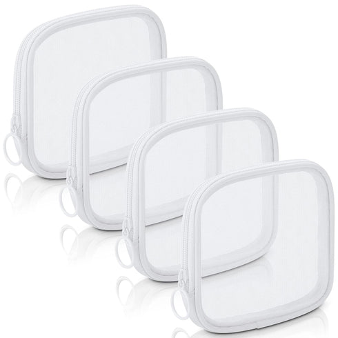 Weewooday 4 Pcs White Mesh Makeup Bag, Mini Portable Cosmetic Travel Toiletry Pouch with Zipper for Daily Accessories
