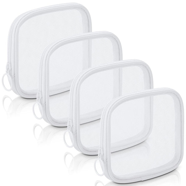 Weewooday 4 Pcs White Mesh Makeup Bag, Mini Portable Cosmetic Travel Toiletry Pouch with Zipper for Daily Accessories