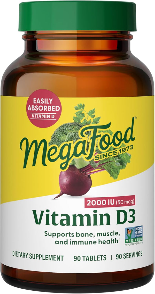 MegaFood Vitamin D3 2000 IU (50 mcg) - 90 Tablets, Immune Support, Vegetarian, Non-GMO, Kosher