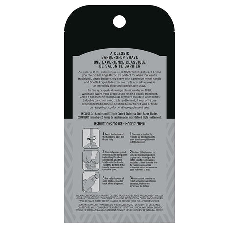 Wilkinson Sword Double Edge Razor for Men - Includes 5 Double Edge Razor Blades Refills
