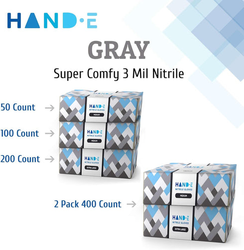 Disposable Grey Nitrile Gloves, 50 and 200 Count, Latex-Free Medical Gloves for Safety