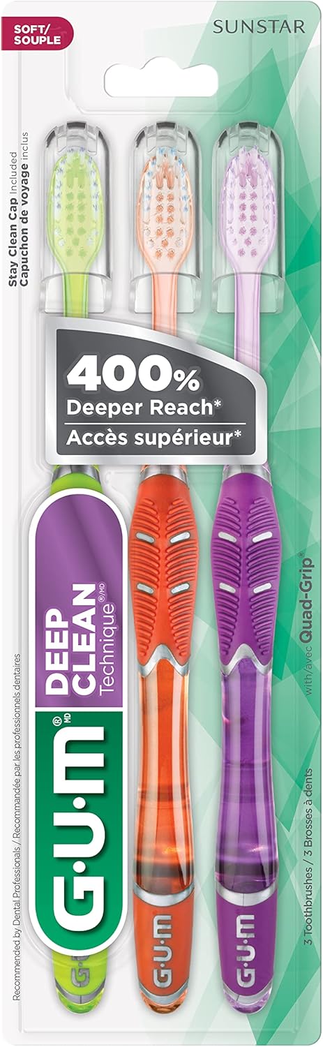 GUM Technique Deep Clean Toothbrush, Compact Soft Toothbrushes for Adults with Sensitive Extra Fine Bristles