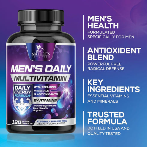 Premium Multivitamin for Men - Daily Support with Vitamins A, C, D, E, B12, Zinc, Calcium, Magnesium - 120 Capsules