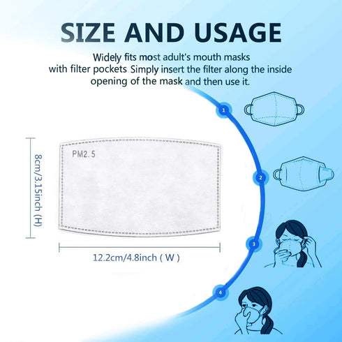 50 PCS PM 2.5 Filters, Activated Carbon Replaceable Filters (50 pcs)