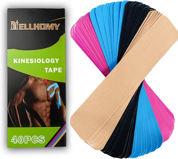 Kinesiology Tape Precut, 40 Strips - Pro Elastic Athletic Tape for Joint Support & Muscle Pain Relief, Hypoallergenic