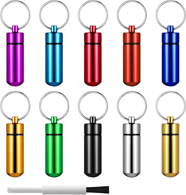 Small Portable Pill Case with Keychain (10 Pack), Waterproof Aluminum Pill Organizer for Outdoor Travel
