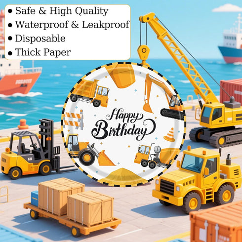 KFJBPB 50PCS 7 Inch, Construction Party Paper Plates Disposable Cake Dessert Plates Construction Birthday Party