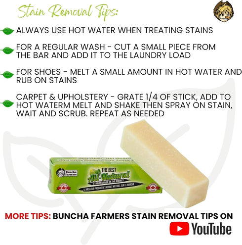 Buncha Farmers 100% All Natural Stain Remover Stick, Biodegradable - 3 Pack (Made in Canada 1.76 oz)