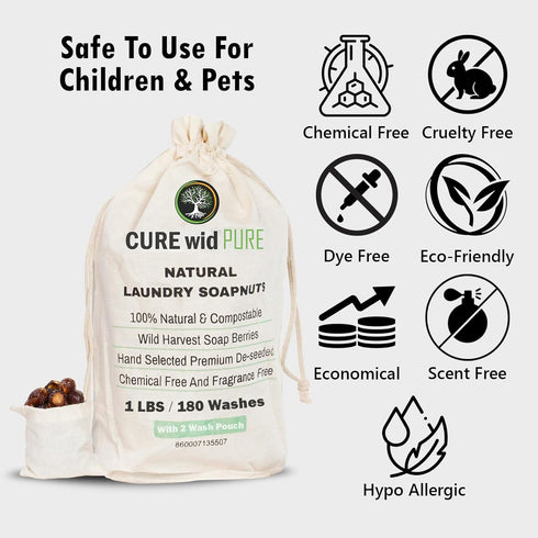 Cure Wid Pure Organic Soap Nuts, Deseeded, 1lb/450g, Eco-friendly Soap Nuts Laundry Detergent, Non-toxic.