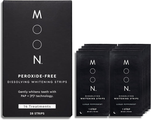 MOON Dissolving Teeth Whitening Strips, Peroxide-Free, Enamel-Safe Formula, Gentle on Sensitive Teeth, Vegan,
