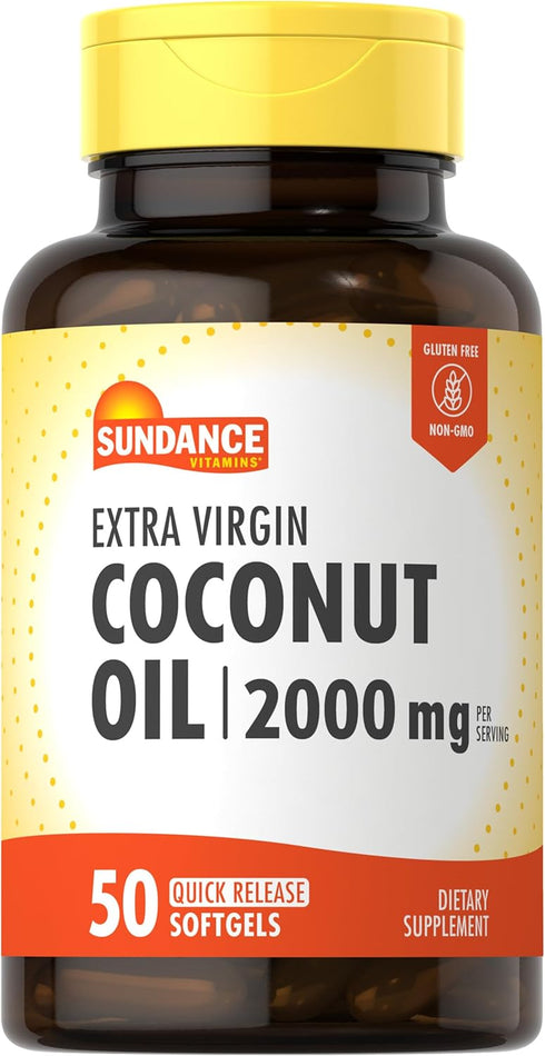 Sundance Extra Virgin Coconut Oil Softgels, 2000mg, 50 Count, Non-GMO & Gluten Free Dietary Supplement