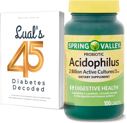 Lual's 45 Diabetes Decoded Bundle with Spring Valley Probiotic Acidophilus, 100 Capsules for Digestive Health