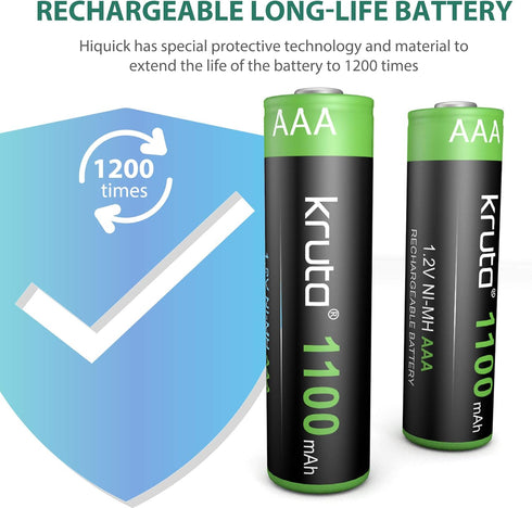 Kruta AAA 1100mAh High Capacity 1.2V Ni-MH Rechargeable Solar Lights Battery (Pack of 12)
