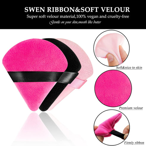 Powder Puffs for Face Powder 15 PCS Triangle Powder Puff Velvety Soft Reusable Makeup Puff for Powder and Liquids,Makeup Sponge Under Eye and Corner Makeup Tools(Black&Rose Red&Pink)