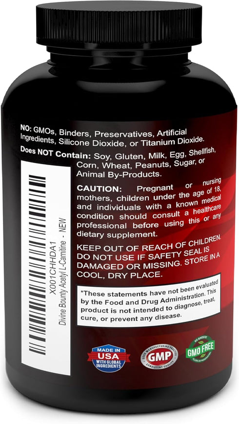 Divine Bounty Acetyl L-Carnitine Capsules, 1200mg Per Serving, 120 Vegetarian Capsules