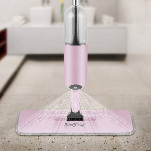 True & Tidy Multi-Surface Spray Mop with Refillable Water Bottle, SPRAY-250, Pink