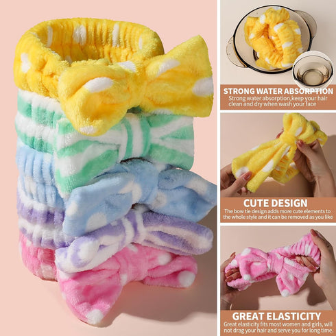 Teenitor 5pcs Makeup Headband Set, Spa Bow Headbands for Washing Face, Makeup, Shower, Microfiber for Girls Women Gift