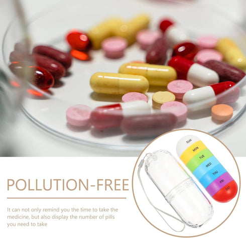HOOWIFFY 7-Day Portable Medicine Organizer Pill Box Multi-Compartment Weekly Pill Case for Daily Use Travel-Friendly