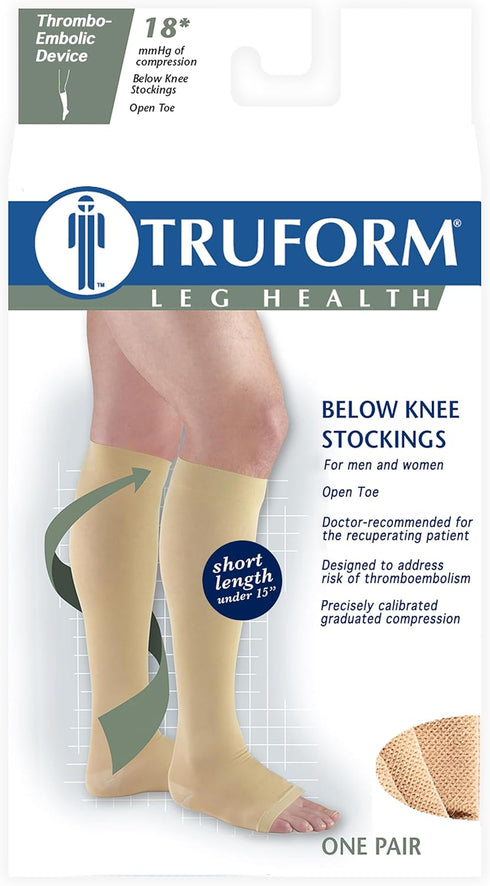 Truform Short Length Surgical Stockings, 18 mmHg Compression, Knee High, Open Toe, Beige, Medium