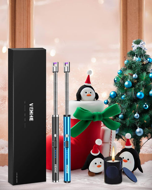 VEHHE 2 Pack Rechargeable Electric Candle Lighter, Flexible Neck USB Lighters with LED Battery Display