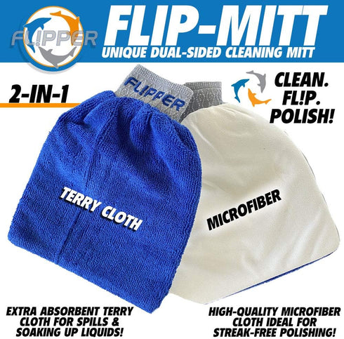 Flipper FLIP-MITT 2 in 1 Dual-Sided Terry Cloth and Microfiber Cleaning Mitt - 2 Pack