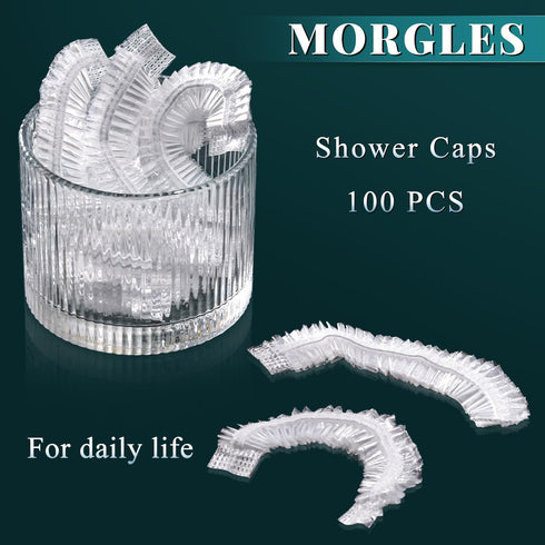 MORGLES Reusable Waterproof Shower Caps, 100 Pcs Disposable Plastic Shower Caps for Women, Home & Travel