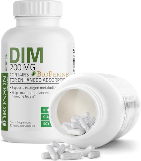 Bronson DIM Supplement | 200 mg Diindolylmethane with BioPerine | 60 Vegetarian Capsules for Enhanced Absorption