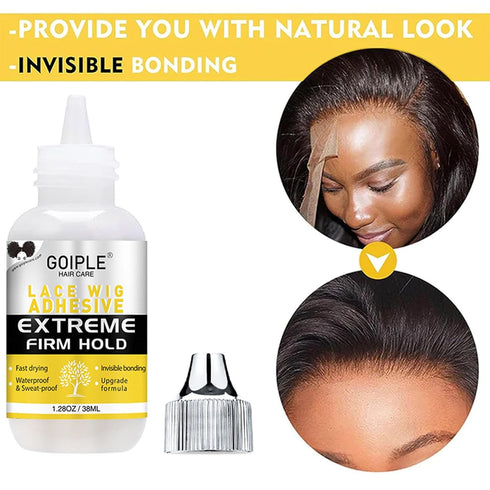 Goiple Wig Glue, Waterproof Lace Front Adhesive for Hair Replacement, Strong Hold Transparent Lace Glue, 1.28 fl oz