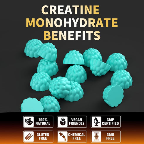 Creatine Monohydrate Gummies, 5g Per Serving, Sugar Free, Vegan, Blueberry Flavor, 120 Count
