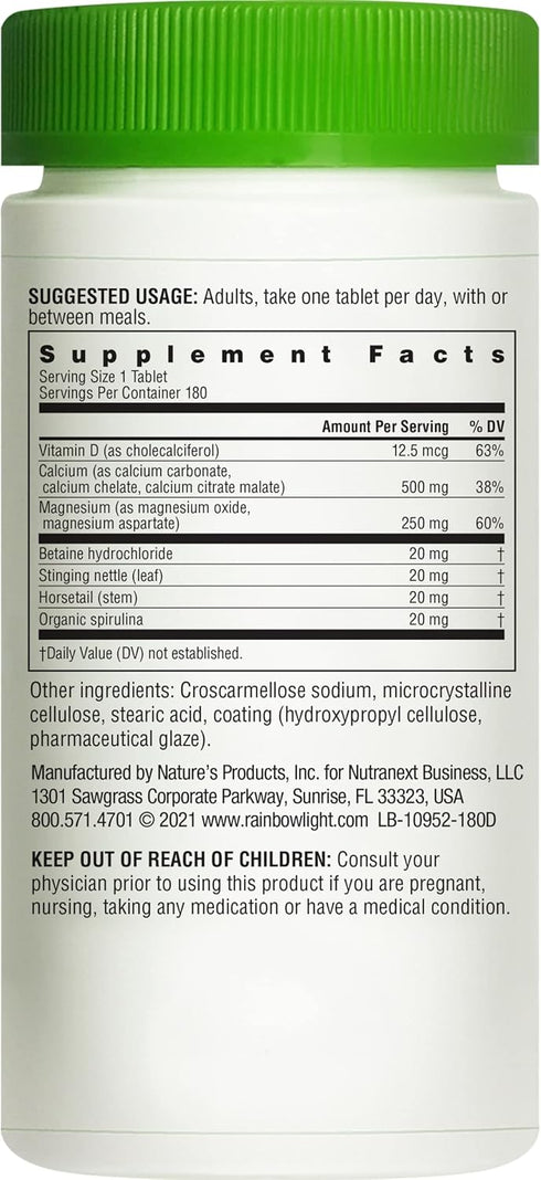 Rainbow Light Calcium With Magnesium and Vitamin D3 Tablets, 180 Count - Bone Health and Teeth Support Supplement