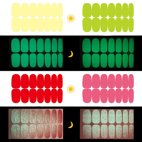 WOKOTO 12 Sheets Luminous Solid Nail Polish Strips with File - Self-Adhesive Glow in Dark Gel Stick On Nails for Women