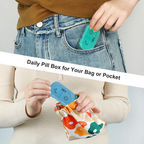HRX Package Little Daily Pill Box Case AM PM for 7 Days, Cute Drug Organizer Container for Small Pocket Purse Pills